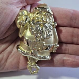 HTF BIG 2.75" VTG 1980s AJC GOLD SANTA CLAUS CHRISTMAS BROOCH With Bonus Music!
